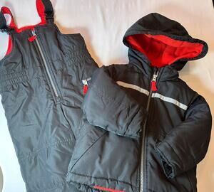 Carter’s Boys 2T Snow Bib Overalls & Jacket Snowsuit Set Black Gray Ski Set